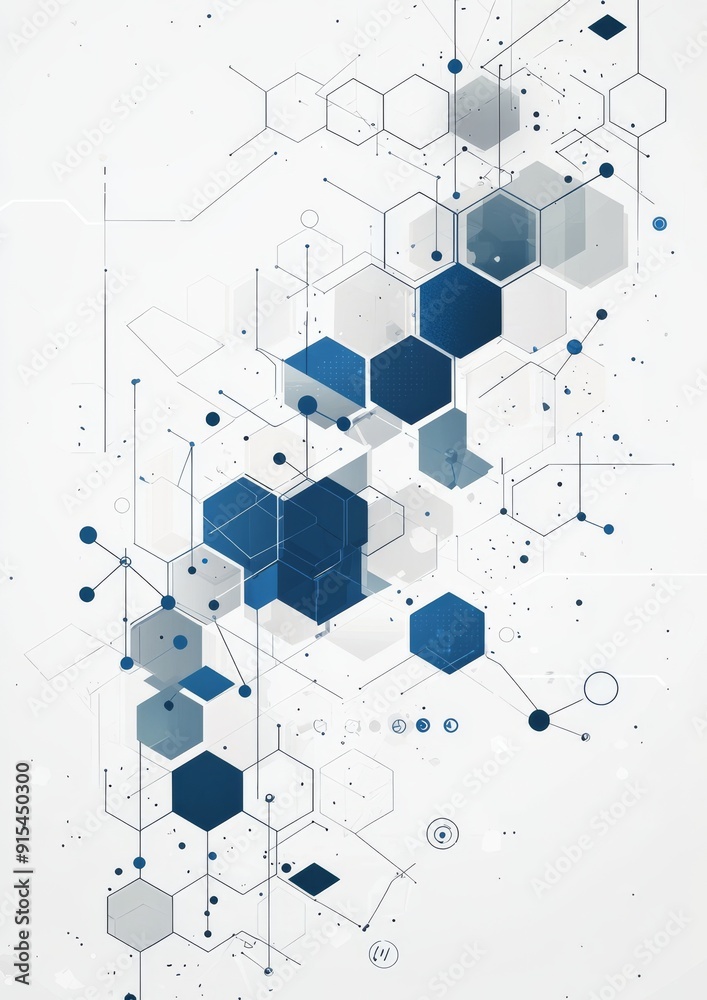 Abstract geometric background with blue and grey hexagons and connected lines