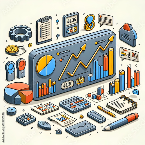 3D flat icon of a business dashboard symbol with copy space for project planning concept in a doodle style. #BusinessDashboard #ProjectPlanning #DoodleStyle photo