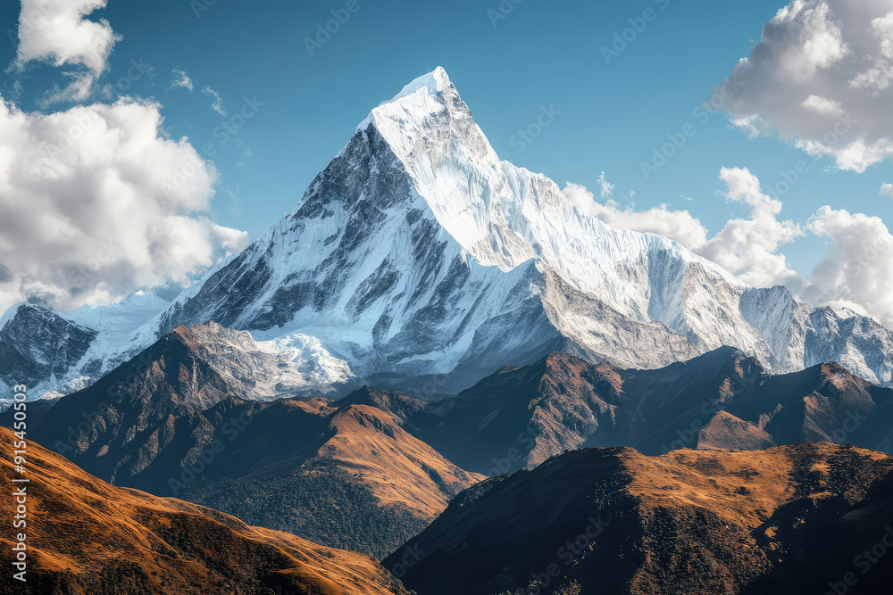 Obraz premium Witness the Untamed Beauty of a Snow-Capped Himalayan Peak under Clear Blue Skies