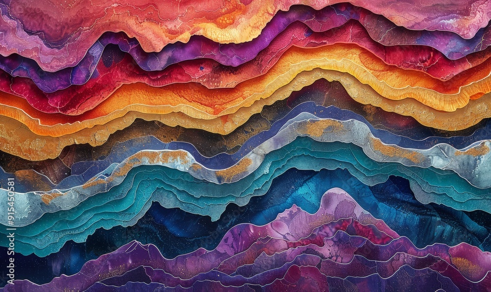 An intricate abstract pattern with layered textures and a vibrant, dynamic color scheme