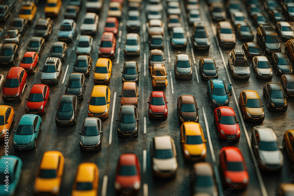 Fototapeta premium A Mesmerizing Aerial View of a Colorful Urban Traffic Jam Reflecting Life's Obstacles