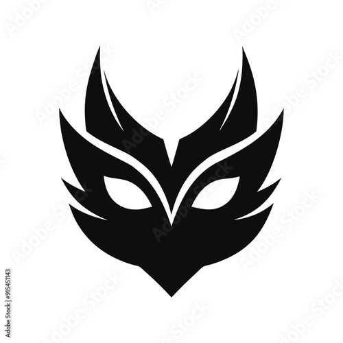 Minimal Carnival mask icon vector silhouette white background fill with black,Masquerade mask silhouette on white background, Carnival mask black silhouette icon isolated photo