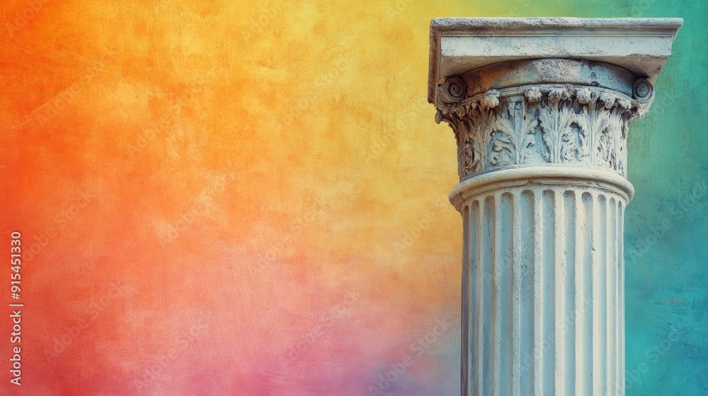 Ancient Roman column positioned on a colorful abstract background with space for text. The contrast between the styles adds visual interest. Ancient Roman column positioned on a colorful abstract background with space for text. The contrast between the styles adds visual interest.