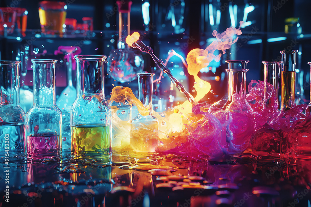Vivid Chemical Reactions Burst with Color in a Dynamic Lab Setting Vivid Chemical Reactions Burst with Color in a Dynamic Lab Setting
