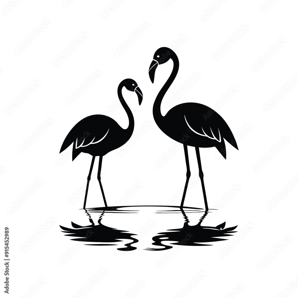 Obraz premium Flamingo vector silhouette, Vector black flamingo silhouette, Black silhouette of tropical bird flamingo,Flamingo silhouette vector illustration, Vector flamingo silhouette isolated on white backgroun