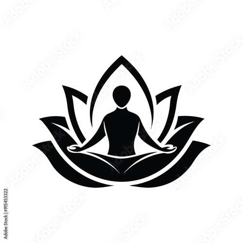 Body massage logo vector illustration on a white background, Lord buddha vector illustration for logos tattoos stickers and wall decors, Yoga Lotus Logo Icon Black and White Drawing