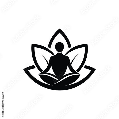 Body massage logo vector illustration on a white background, Lord buddha vector illustration for logos tattoos stickers and wall decors, Yoga Lotus Logo Icon Black and White Drawing