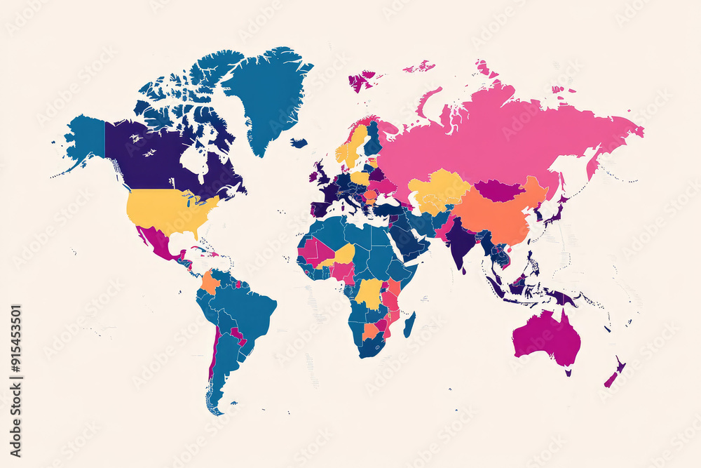 Fototapeta premium A Vibrant and Colorful World Map With Distinctive Country Colors