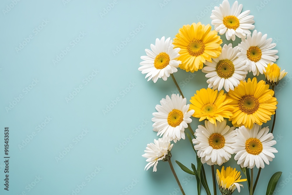 Fototapeta premium Floral Arrangement on a Blue Background