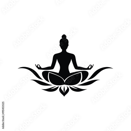 Body massage logo vector illustration on a white background, Lord buddha vector illustration for logos tattoos stickers and wall decors, Yoga Lotus Logo Icon Black and White Drawing