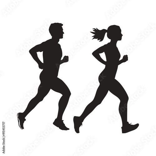 Silhouette of a running couple vector illustration, Variety of runner silhouettes, Sport icon running silhouette of running woman isolated vector on the white background