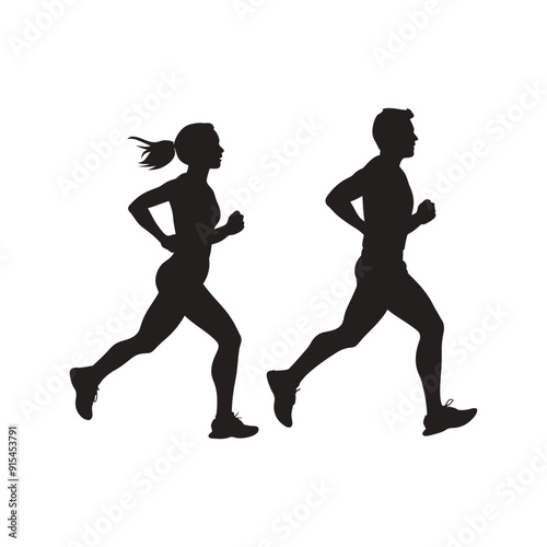Silhouette of a running couple vector illustration, Variety of runner silhouettes, Sport icon running silhouette of running woman isolated vector on the white background