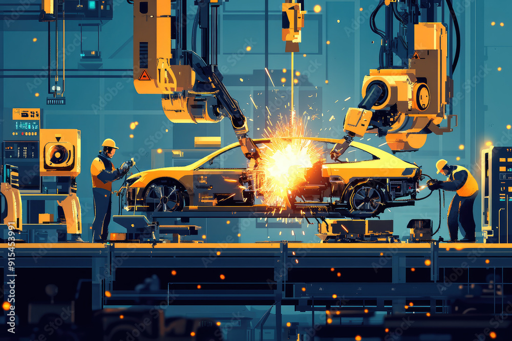Cutting-Edge Car Assembly: Automation and Craftsmanship at Work Cutting-Edge Car Assembly: Automation and Craftsmanship at Work