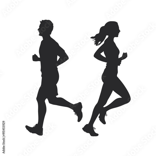 Silhouette of a running couple vector illustration, Variety of runner silhouettes, Sport icon running silhouette of running woman isolated vector on the white background