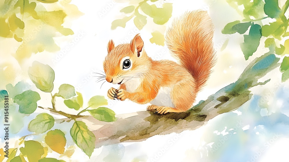 Curious Squirrel Sitting on Tree Branch Surrounded by Foliage Curious Squirrel Sitting on Tree Branch Surrounded by Foliage