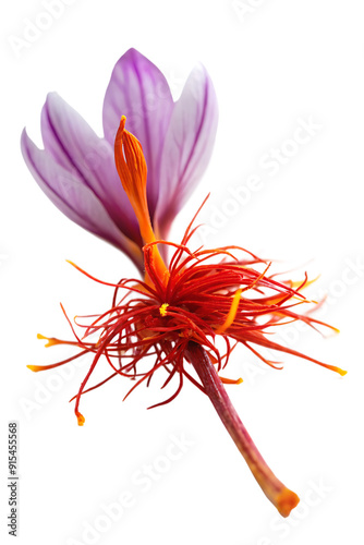 A saffron pistil displayed against a WHITE background. AI GENERATED