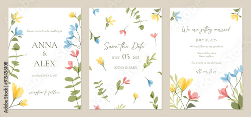 Wallpaper Mural Vector cute transparent flowers illustration of colorful wildflowers. Floral templates for invitation, birthday, Mothers Day card, poster, post in social media, cover. Botanical frame, border, pattern Torontodigital.ca