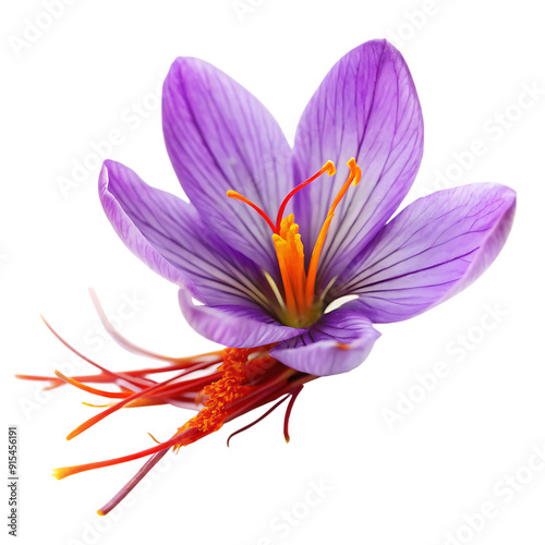 A saffron pistil displayed against a WHITE background. AI GENERATED