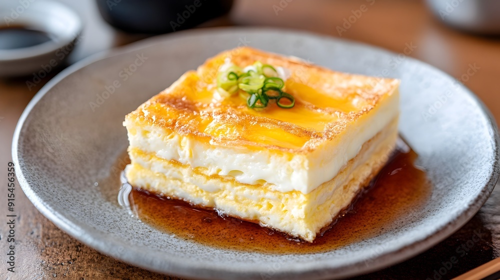 Delectable Custard-Filled Pastry Slice on Rustic Ceramic Plate Delectable Custard-Filled Pastry Slice on Rustic Ceramic Plate