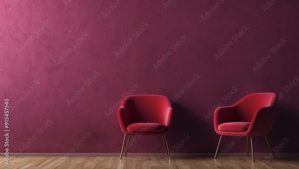 Two red chairs with elegant modern design in a purple room Two red chairs with elegant modern design in a purple room