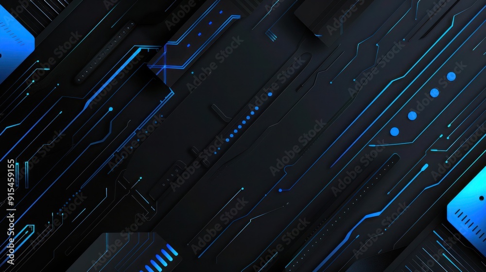 Black background with blue accents, geometric shapes Black background with blue accents, geometric shapes