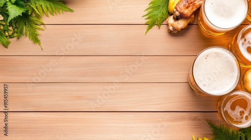 A colorful array of grilled meats, fresh fruits, and drinks arranged on a dark wooden table, perfect for a spring or summer festival gathering photo