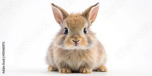 Adorable baby bunny with soft, fluffy fur and cute facial expression sits on a pure white background, symbolizing Easter celebrations and new life. photo