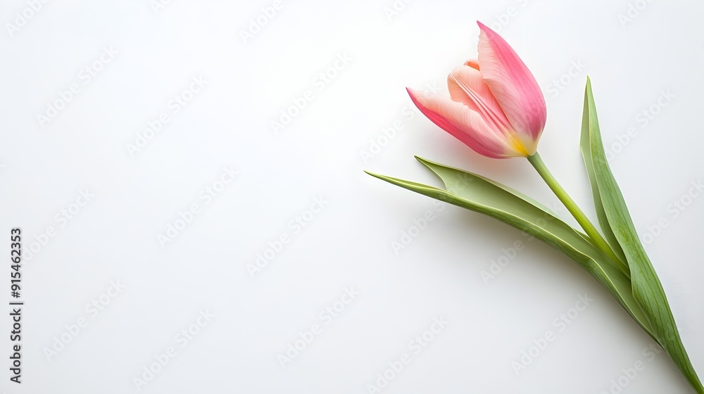 Elegant Overhead View of a Soft Pink Tulip on a Crisp White Background Elegant Overhead View of a Soft Pink Tulip on a Crisp White Background