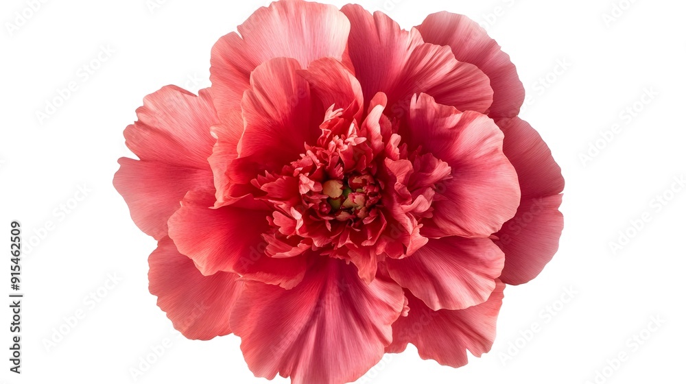 Vivid Peony Bloom with Ruffled Petals on White Background Vivid Peony Bloom with Ruffled Petals on White Background