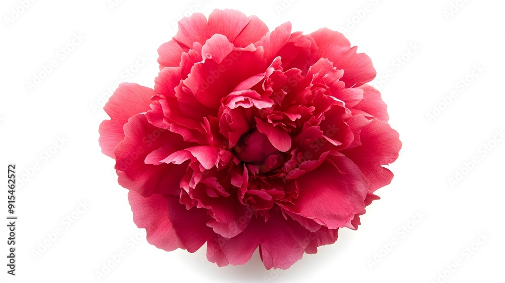 Vivid Peony Bloom with Ruffled Petals on White Background Vivid Peony Bloom with Ruffled Petals on White Background
