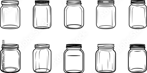 Collection of empty glass jar vector illustration
