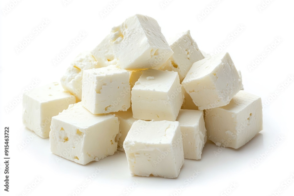 A Pile of Freshly Cut Feta Cheese Cubes A Pile of Freshly Cut Feta Cheese Cubes