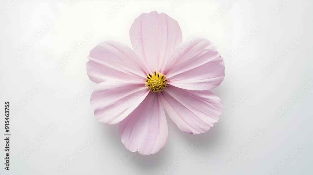 Obraz premium Delicate Cosmos Flower with Symmetrical Pink Petals on Pristine Canvas