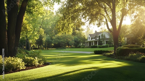 A Sunny Day in a Suburb with a White House