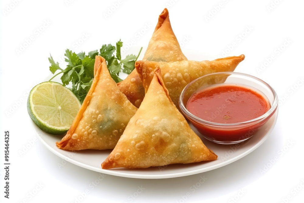 Crispy Fried Samosas with Cilantro, Lime, and Red Sauce Crispy Fried Samosas with Cilantro, Lime, and Red Sauce