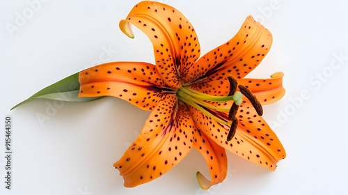 Vibrant Orange Tiger Lily Flower with Spotted Petals on White Background