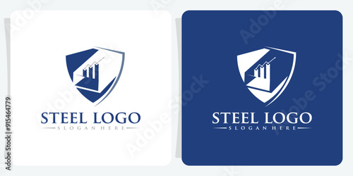 Vector chart logo design with steel beam icon