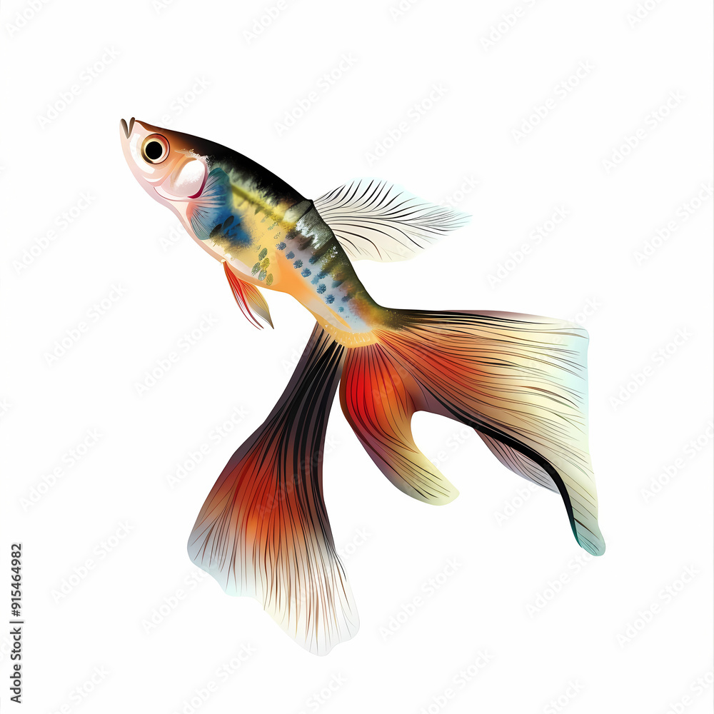 Fototapeta premium 3D Guppy fish in white background vector image
