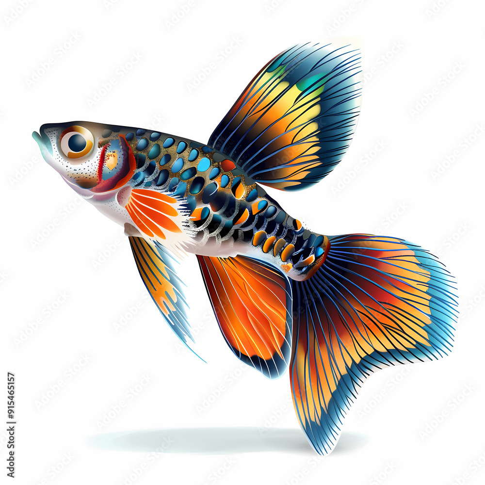 Fototapeta premium 3D Guppy fish in white background vector image
