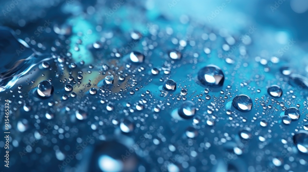 Water Droplets on a Blue Surface Water Droplets on a Blue Surface