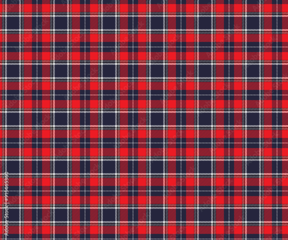 Plaid pattern, red, navy blue, white, seamless for textiles and designing clothing, skirts, pants, aprons, tablecloths, blankets or decorative fabrics. Vector illustration. Plaid pattern, red, navy blue, white, seamless for textiles and designing clothing, skirts, pants, aprons, tablecloths, blankets or decorative fabrics. Vector illustration.