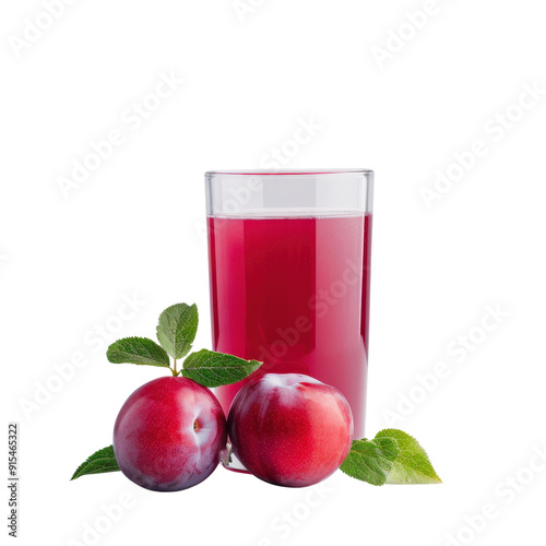 Wallpaper Mural A glass of fresh plum juice with two ripe plums and green leaves. Torontodigital.ca