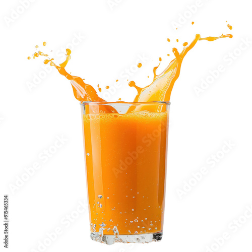 A glass of orange juice with a splash of liquid.  The drink is fresh and refreshing.  Perfect for a summer beverage. photo