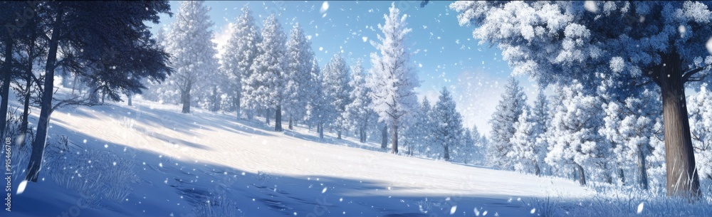 Winter's Tale: Anime-Style Snowscape with Icicles and Snow-Covered Pines for Abstract Art and Storybook Illustrations Winter's Tale: Anime-Style Snowscape with Icicles and Snow-Covered Pines for Abstract Art and Storybook Illustrations