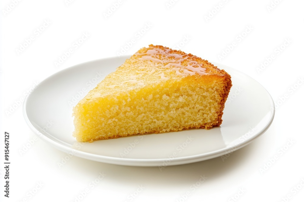 A Slice of Cornbread with Honey Drizzle on a White Plate A Slice of Cornbread with Honey Drizzle on a White Plate