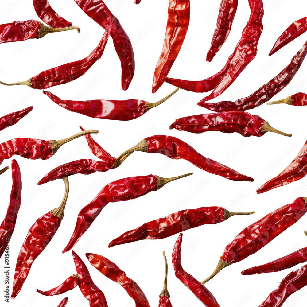 A seamless pattern of vibrant red chili peppers against a black background. A seamless pattern of vibrant red chili peppers against a black background.