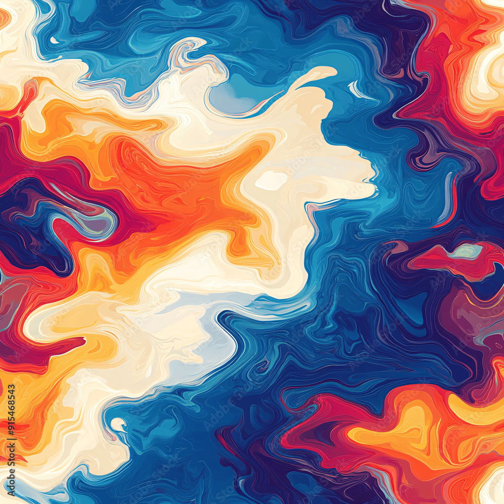 Fototapeta premium Tranquil Wave Symphony - Seamless Abstract Sea Surface Pattern with Vibrant Colors and Swirling Waves for Design and Decor