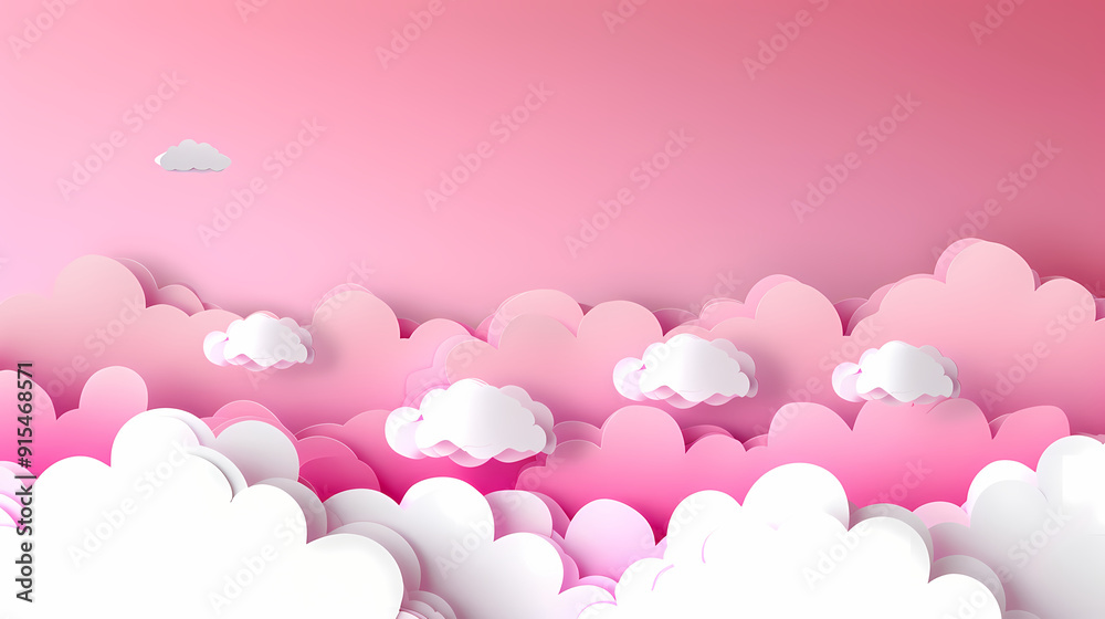 Horizontal banner with pink sky and paper cut clouds Horizontal banner with pink sky and paper cut clouds