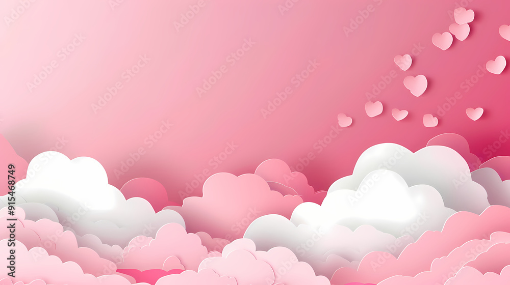 Horizontal banner with pink sky and paper cut clouds Horizontal banner with pink sky and paper cut clouds