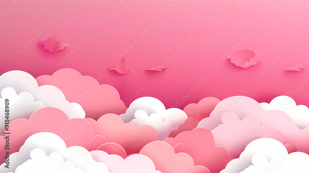 Horizontal banner with pink sky and paper cut clouds Horizontal banner with pink sky and paper cut clouds